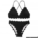 TSWRK Women Tie-Back Classic Black Scallop Bikini Two-Piece Swimwear  B07GNFCLB4